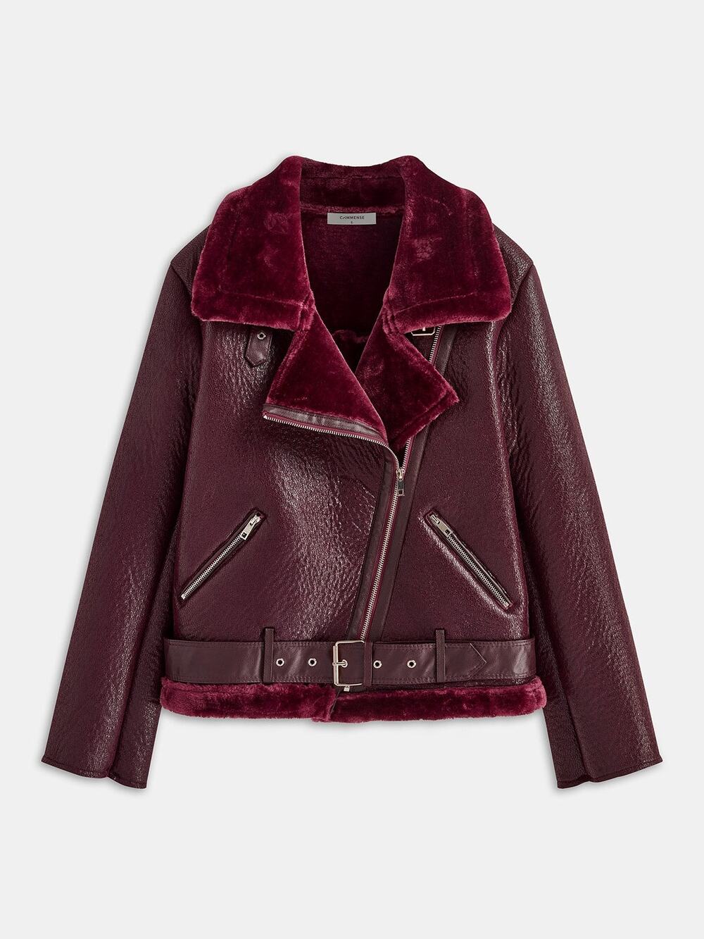 Commense Zipper Belted Soft Fleece Jacket - S